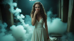 Beautiful woman stands  surrounded by a cloud of toxic fumes - Л1.jpg