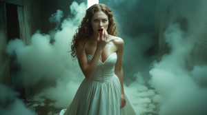 Beautiful woman stands  surrounded by a cloud of toxic fumes - Л2.jpg