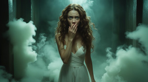 Beautiful woman stands  surrounded by a cloud of toxic fumes - Л3.jpg