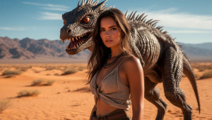 Beautiful woman stands in the desert in front of evil Chupacabra - S1.jpg