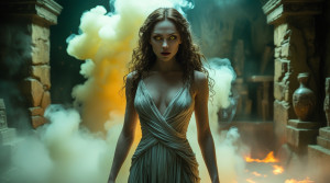 Beautiful woman stands  surrounded by a cloud of toxic fumes - L1.jpg