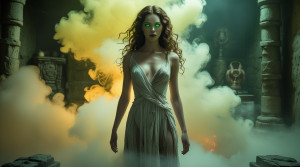 Beautiful woman stands  surrounded by a cloud of toxic fumes - L3.jpg