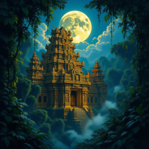 City of gold in Central American jungle under full round moon - Н11.jpg