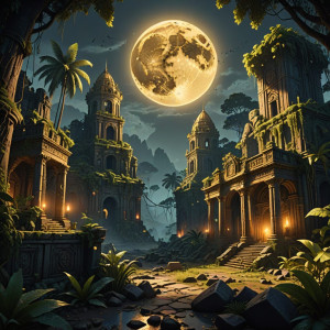 City of gold in Central American jungle under full round moon - DXL.jpg
