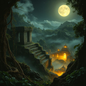 City of gold in Central American jungle under full round moon - JFL.jpg