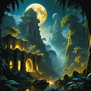 City of gold in Central American jungle under full round moon - СXL.jpg