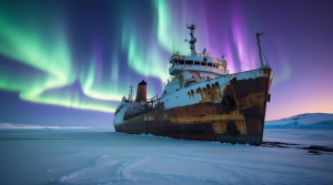 Abandoned icebreaker in the Arctic under aurora borealis - L2.jpg