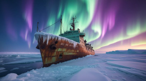 Abandoned icebreaker in the Arctic under aurora borealis - L4.jpg