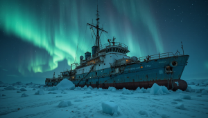 Abandoned icebreaker in the Arctic under aurora borealis - PL1.png