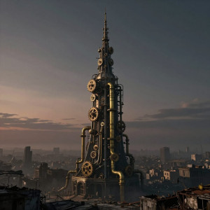A lone, colossal tower piercing a perpetual twilight sky.jpg