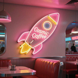 A retro-futuristic diner interior, bathed in the warm, inviting glow of a large neon sign.jpg