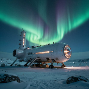 Futuristic research station in the Arctic under aurora borealis.jpg