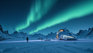 Futuristic research station in the Arctic under aurora borealis - PL1.png