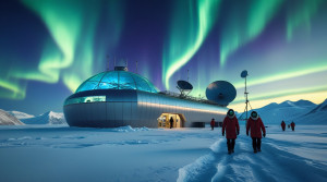 Futuristic research station in the Arctic under aurora borealis - L1.jpg