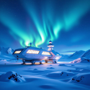Futuristic research station in the Arctic under aurora borealis - Н11.jpg