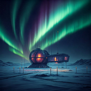 Futuristic research station in the Arctic under aurora borealis - G3.jpg