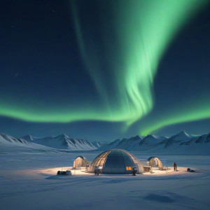 Futuristic research station in the Arctic under aurora borealis - JXI.jpg