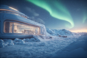 Futuristic research station in the Arctic under aurora borealis - 2.jpg