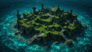 An ancient stone city, half-submerged in ocean - PL1.png