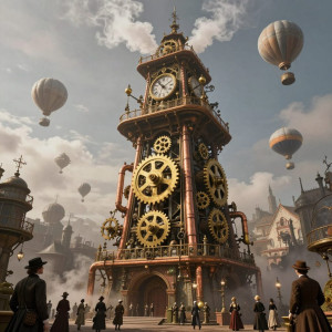 A magnificent tower, intricately detailed with brass gears, copper pipes.jpg