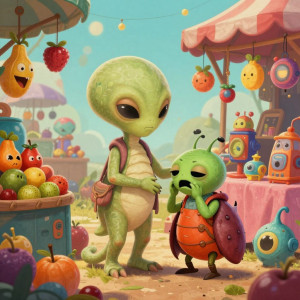 In a whimsical, bustling alien marketplace, a gentle, six-limbed creature is offering a comforting hug.jpg