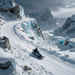 A lone figure races down a colossal, icy mountain slope.jpg