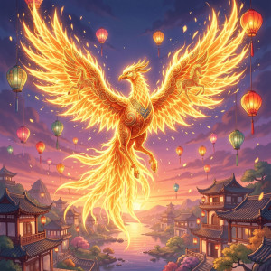 A regal phoenix, composed entirely of crackling fire and golden embers.jpg