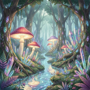 A vibrant, alien forest teeming with fantastical flora and fauna.jpg