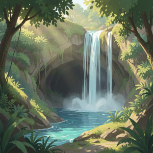 A serene, untouched natural landscape featuring a crystal-clear waterfall.jpg
