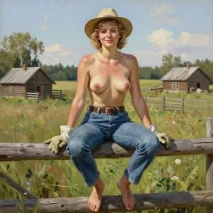 farm-woman-топлесс-на-заборе.webp