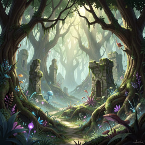 A vibrant digital illustration of a fantastical forest.jpg