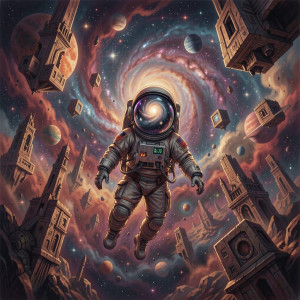 A lone astronaut adrift in a nebula, surrounded by the remnants of a vast, ancient civilization.jpg