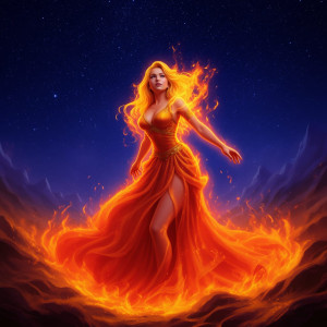 Woman of the flame in magical land under starry night sky - F24.jpg