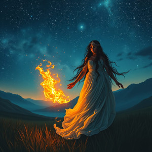 Woman of the flame in magical land under starry night sky - FS.jpg
