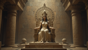 Goddess Asherah sitting on her throne in ancient temple - PL1.png