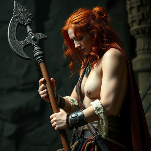 Redheaded Celtic Warrioress with Poleaxe.jpg
