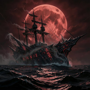 Demonic stealth warship in Devil's Sea under blood moon - А24.jpg