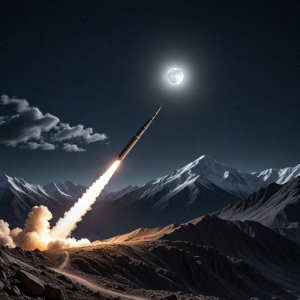 Demonic hypersonic missile over the mountains under full moon - H1.png