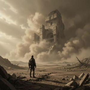 A lone, desolate figure stands on a crumbling, wind-swept plain.jpg