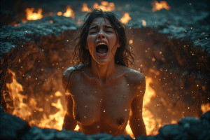 Beautiful naked woman inside deep burning well - P1.jpg