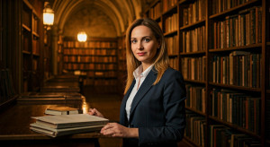 Beautiful female literary agent inside medieval library - G3.jpg