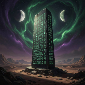 A colossal, obsidian monolith stands sentinel on a desolate.jpg