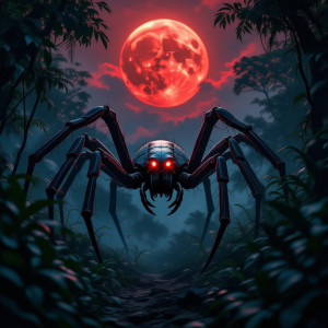 Giant alien spider in African jungle under blood moon - Н11.jpg