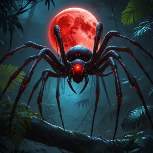 Giant alien spider in African jungle under blood moon - JXIL.jpg
