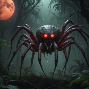 Giant alien spider in African jungle under blood moon - О9.jpg