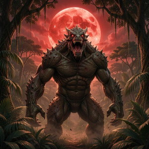 Giant prehistoric monster in African jungle under blood moon - F29.jpg