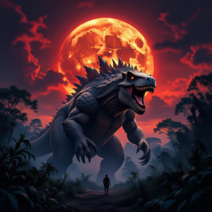 Giant prehistoric monster in African jungle under blood moon - Н11.jpg