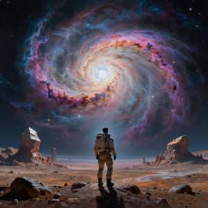 A lone figure stands on a desolate, windswept alien planet - Z.jpg