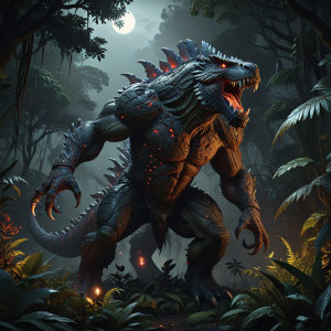 Giant prehistoric monster in African jungle under blood moon - ВXL.jpg