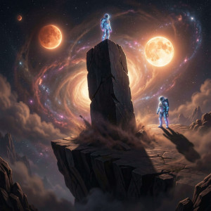 A lone astronaut, clad in a shimmering, ethereal suit, stands on the edge of a colossal.jpg